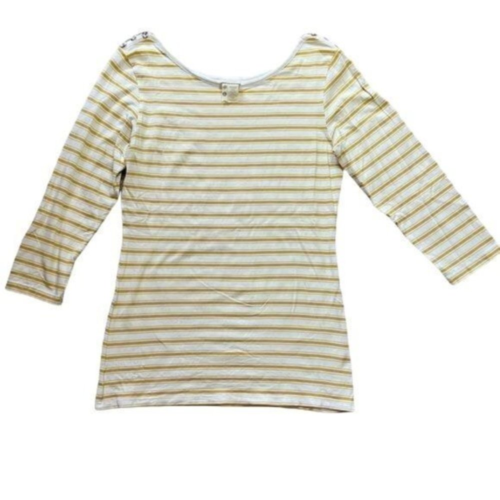 Matilda Jane Women's 3/4 Sleeves Striped Sunny Mustard Boat Neck Tee Size Large